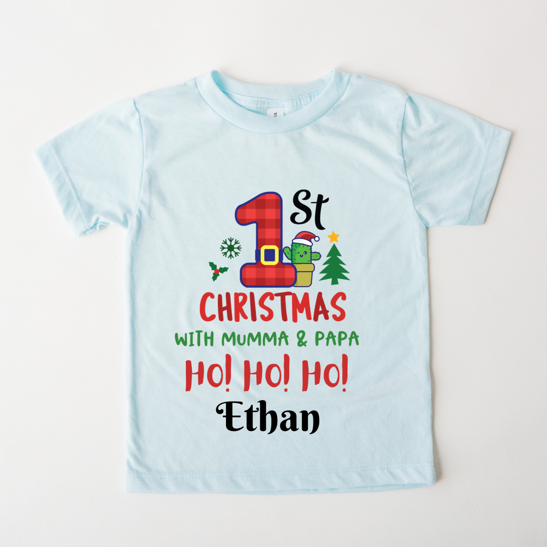 1st Christmas With Mama & Papa - Custom Kids Tee