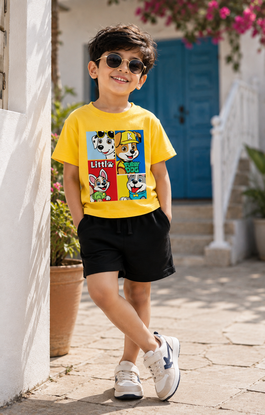 Yellow Tshirt + Black Shorts