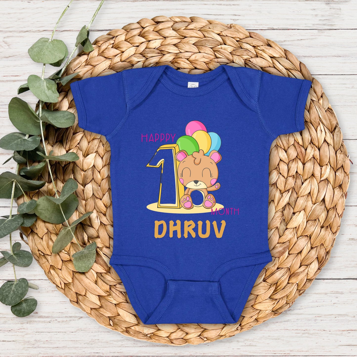 Teddy One Month Milestone With Custom Baby Name - Romper