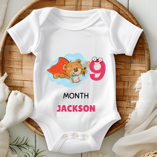 Teddy Nine Month Milestone With Custom Baby Name - Romper