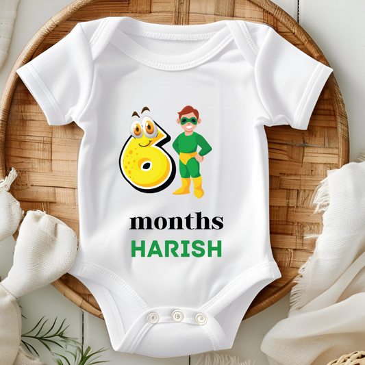Superhero Six Month Milestone With Custom Baby Name - Romper