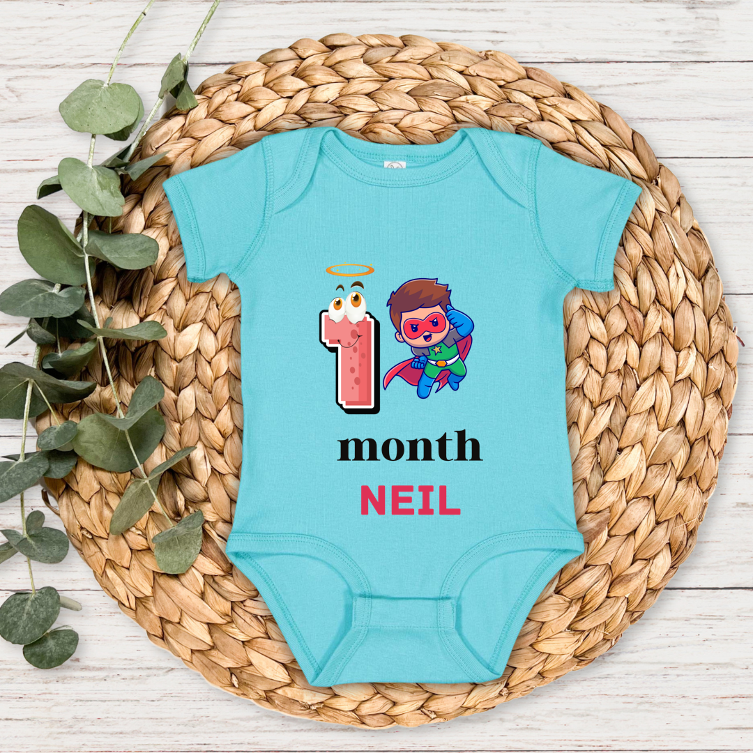 SuperHero One Month Milestone With Custom Baby Name - Romper