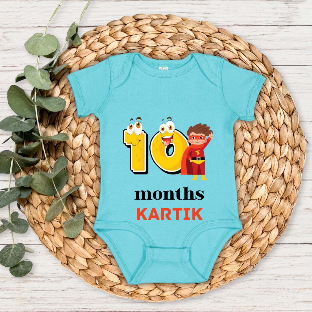 Superhero Ten Month Milestone With Custom Baby Name - Romper