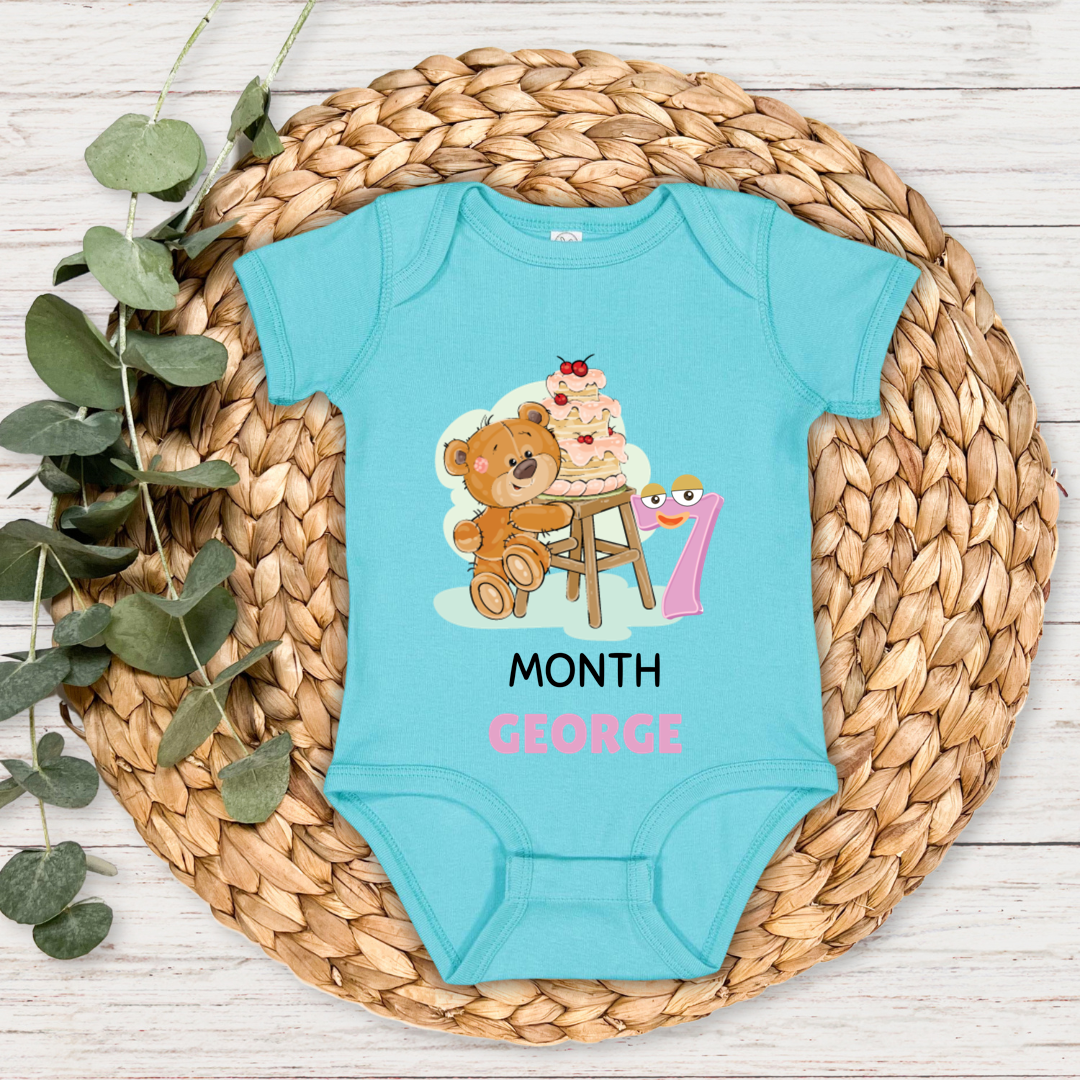 Teddy Seven Month Milestone With Custom Baby Name - Romper