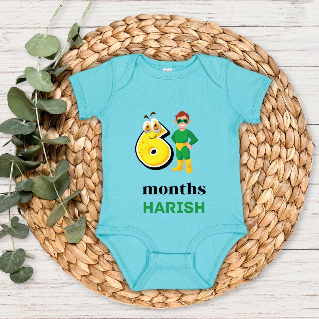 Superhero Six Month Milestone With Custom Baby Name - Romper