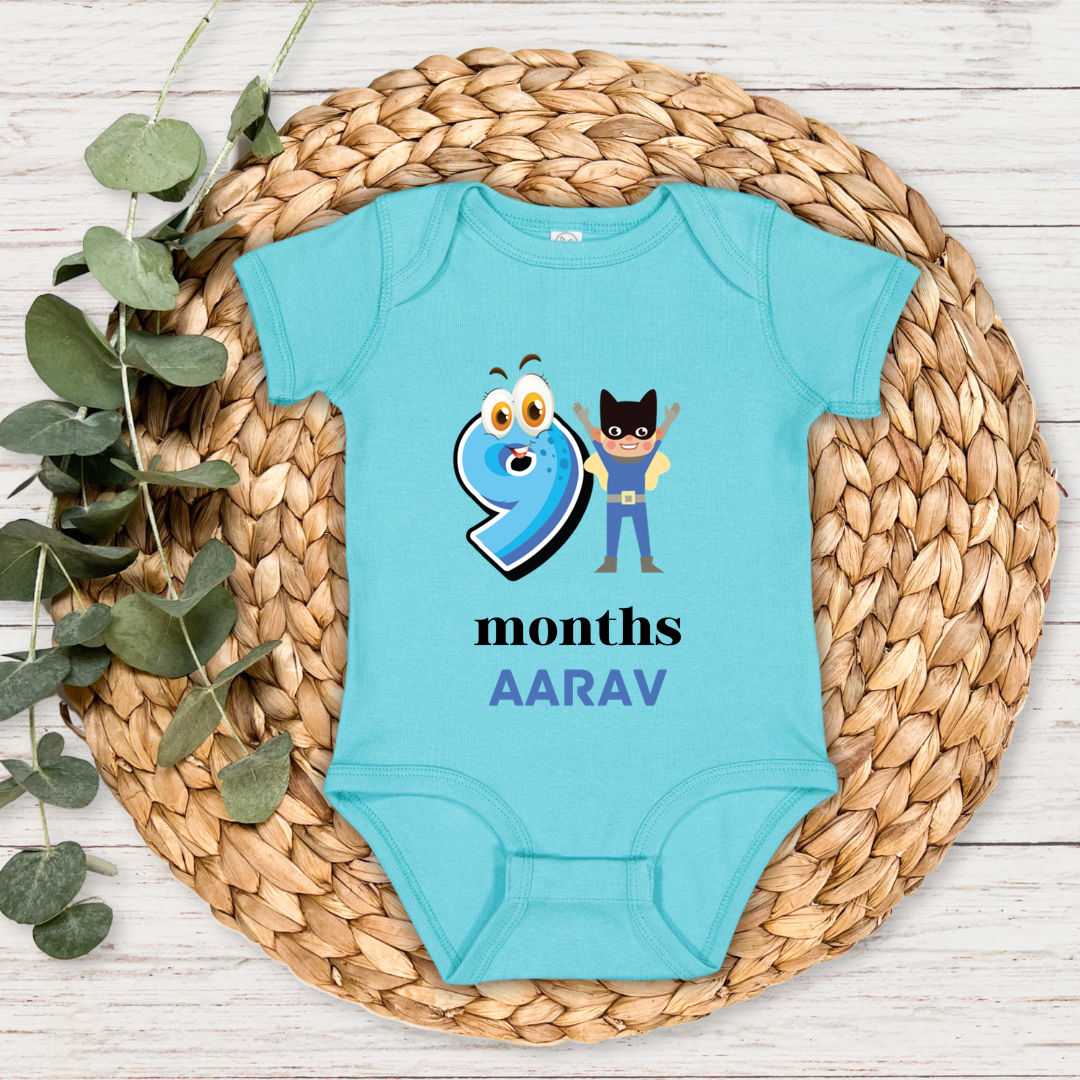 Superhero Nine Month Milestone With Custom Baby Name - Romper