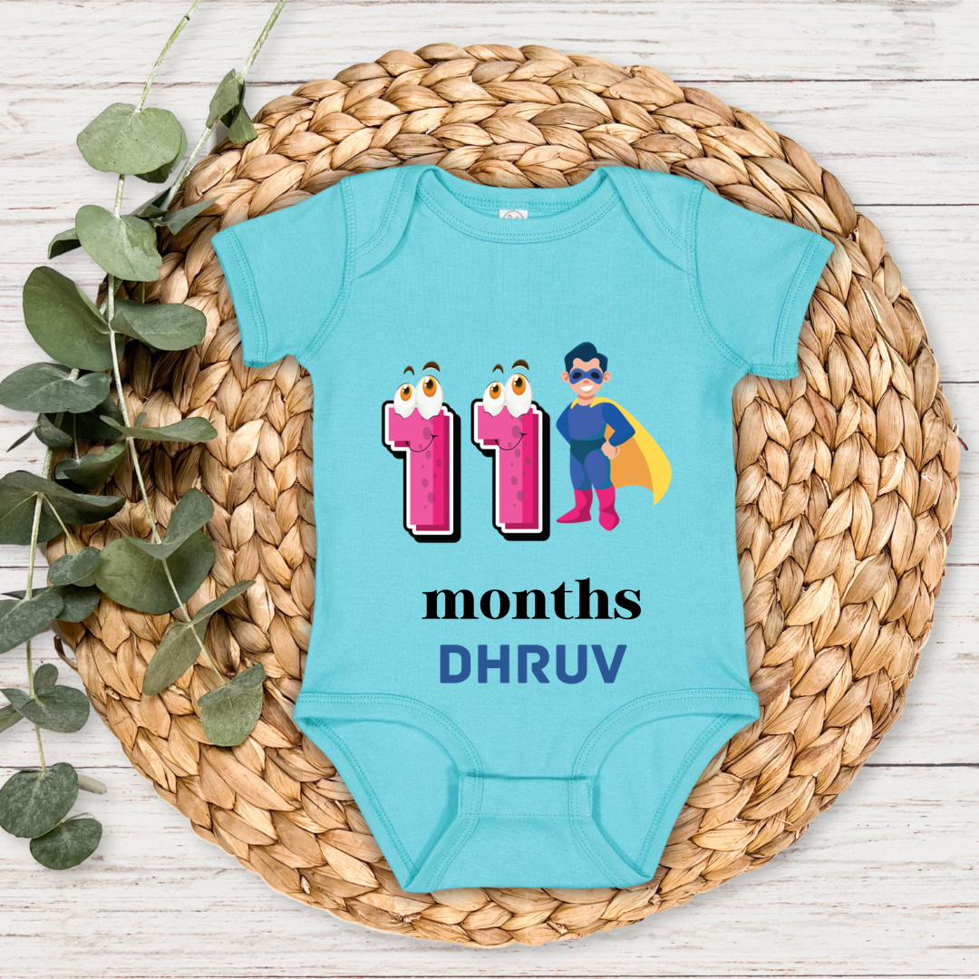 Superhero Eleven Month Milestone With Custom Baby Name - Romper