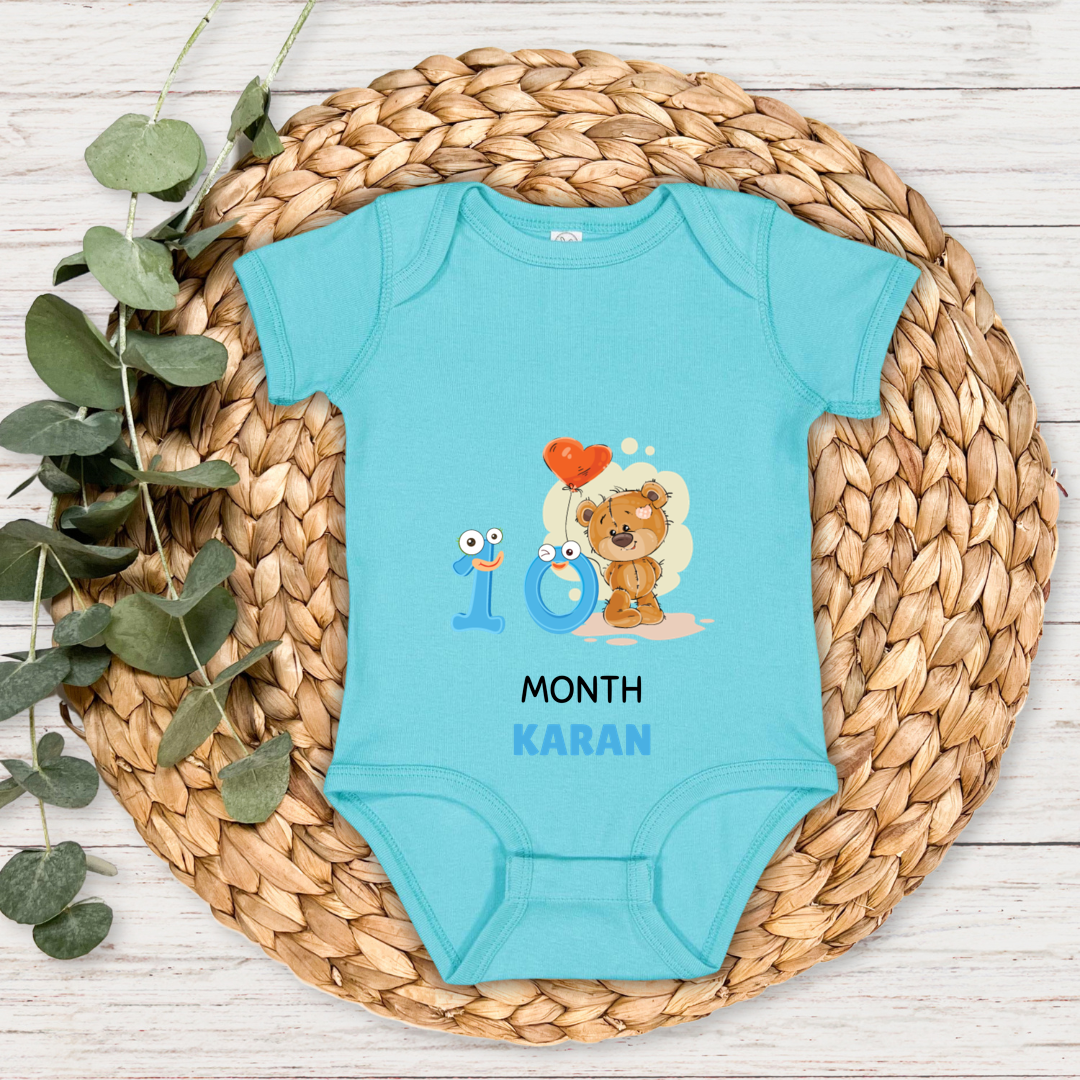 Teddy Ten Month Milestone With Custom Baby Name - Romper