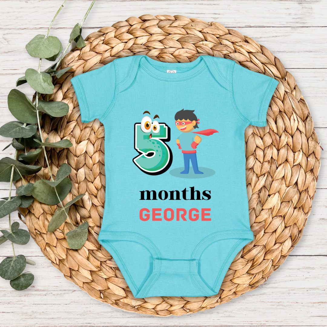 Superhero Five Month Milestone With Custom Baby Name - Romper