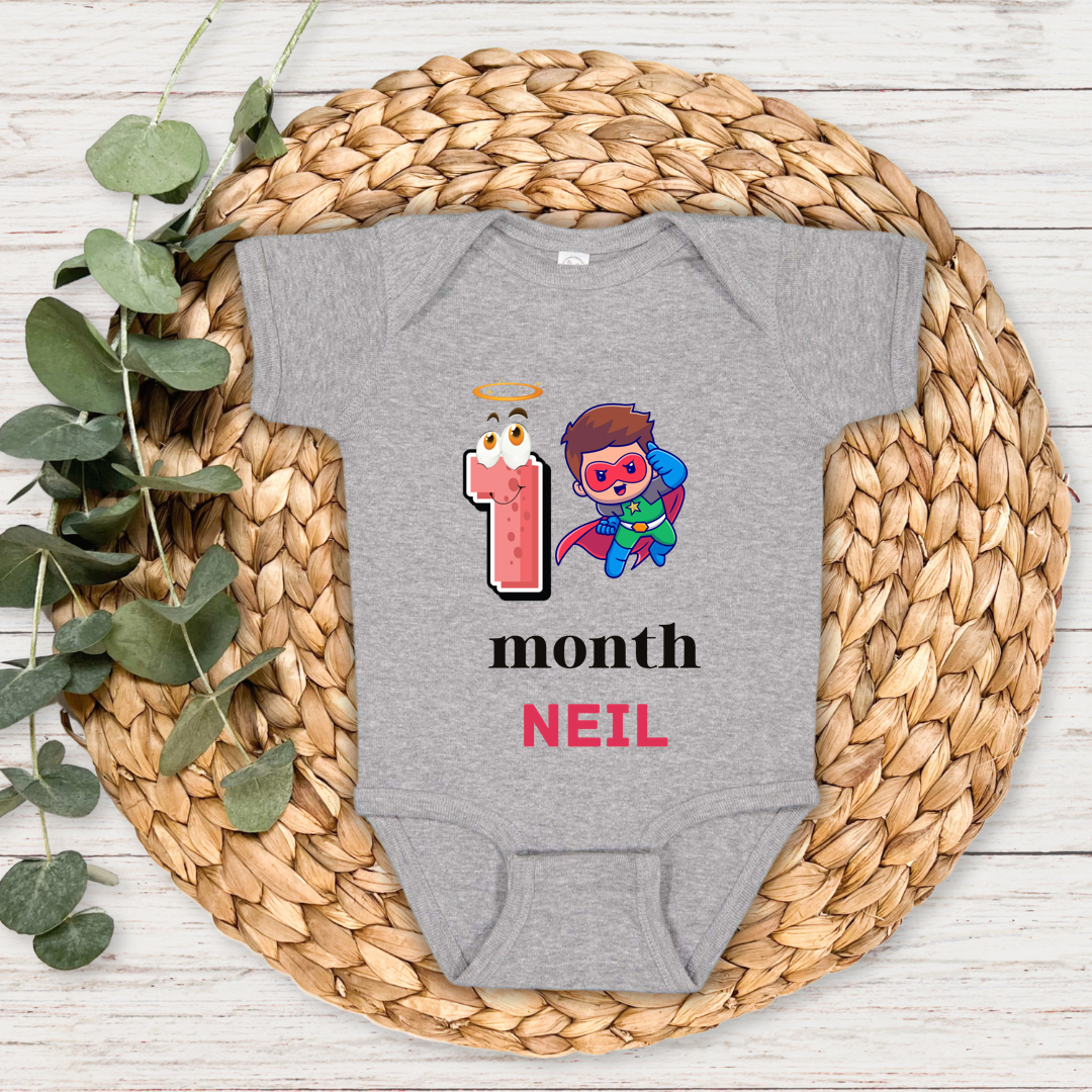SuperHero One Month Milestone With Custom Baby Name - Romper