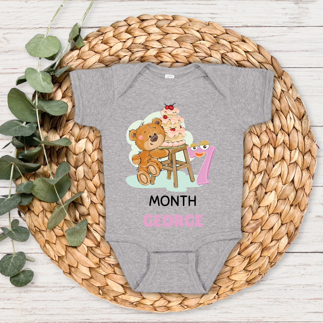 Teddy Seven Month Milestone With Custom Baby Name - Romper
