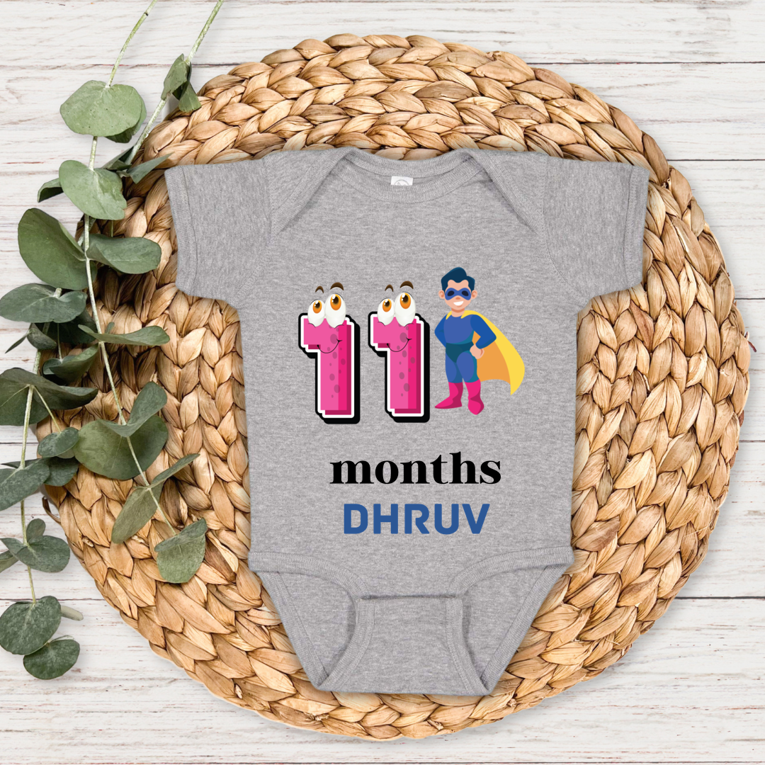 Superhero Eleven Month Milestone With Custom Baby Name - Romper