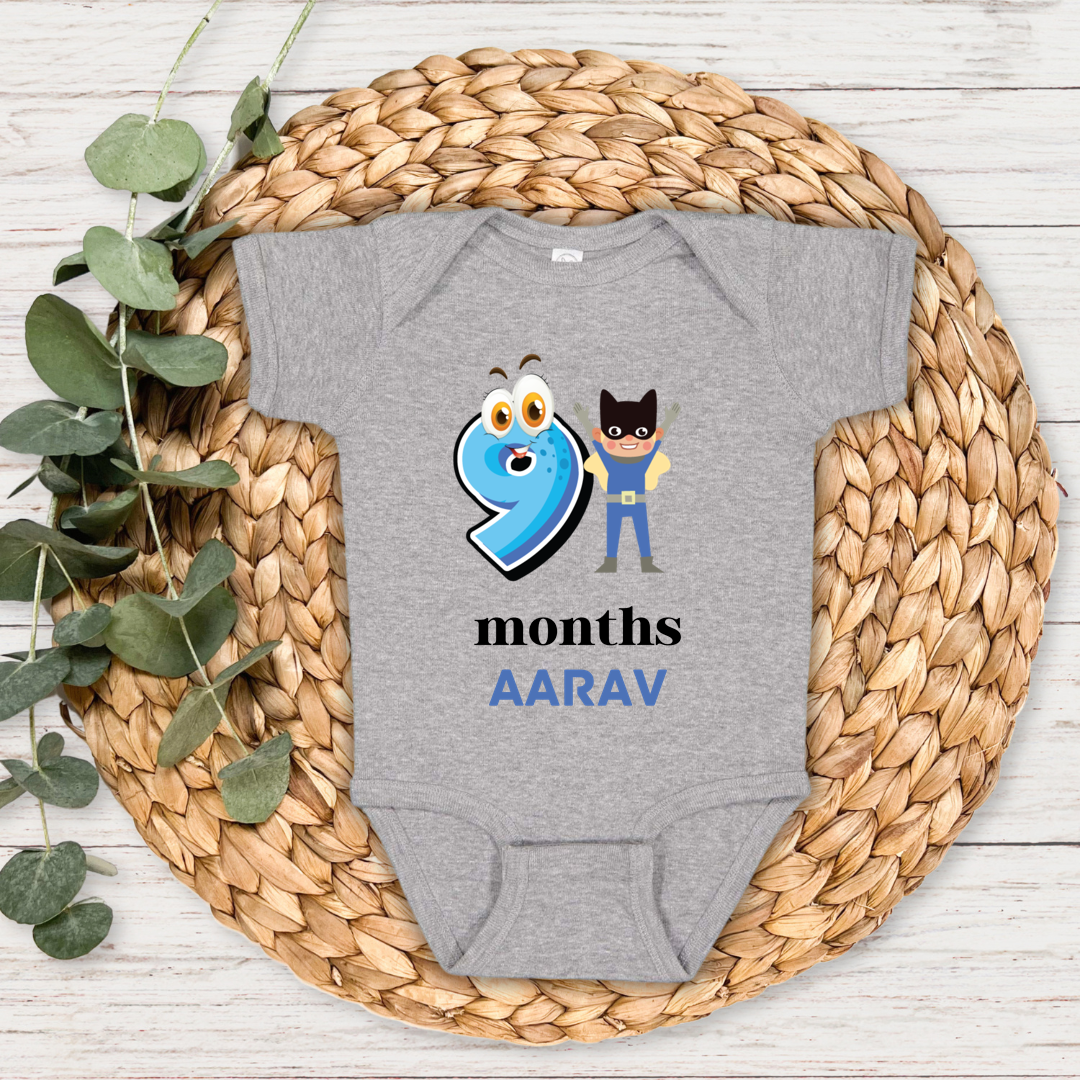 Superhero Nine Month Milestone With Custom Baby Name - Romper