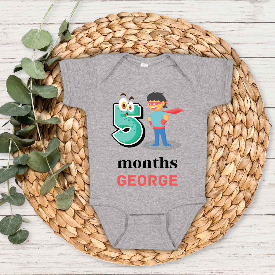 Superhero Five Month Milestone With Custom Baby Name - Romper