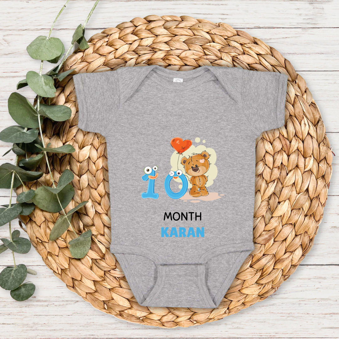 Teddy Ten Month Milestone With Custom Baby Name - Romper