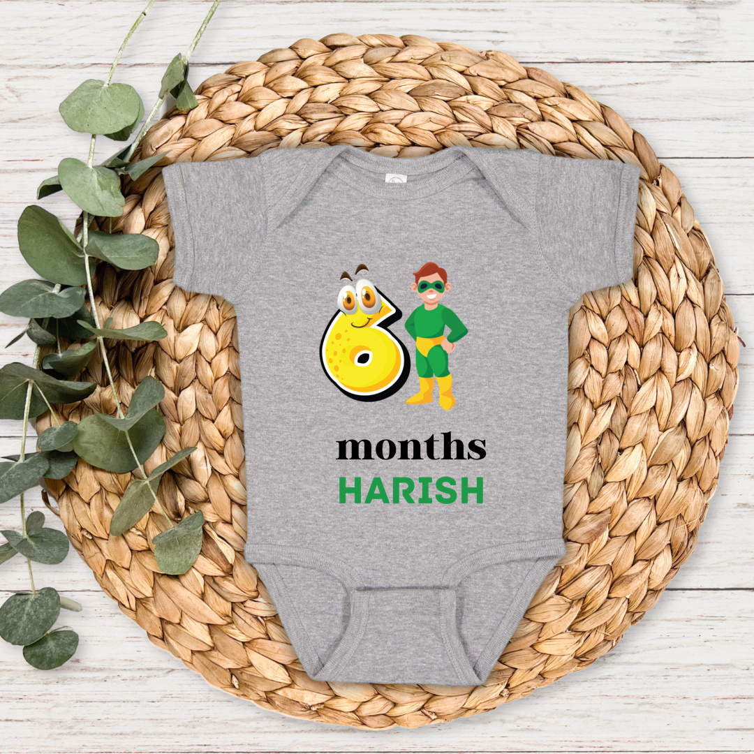 Superhero Six Month Milestone With Custom Baby Name - Romper