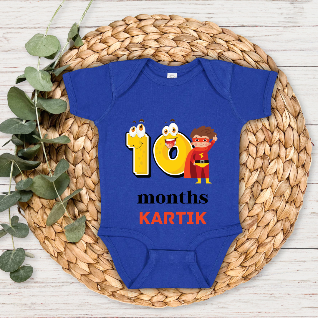 Superhero Ten Month Milestone With Custom Baby Name - Romper