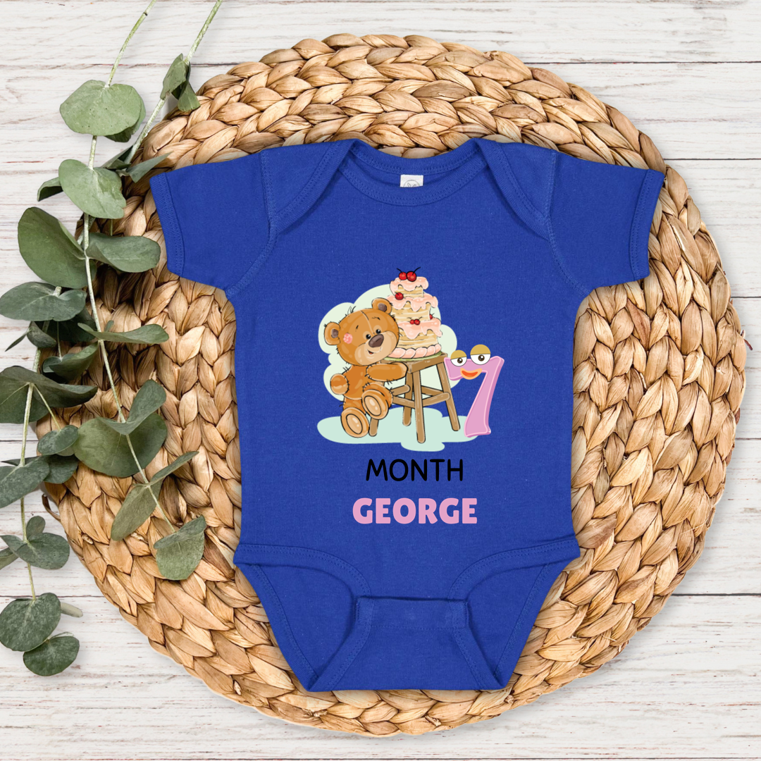 Teddy Seven Month Milestone With Custom Baby Name - Romper