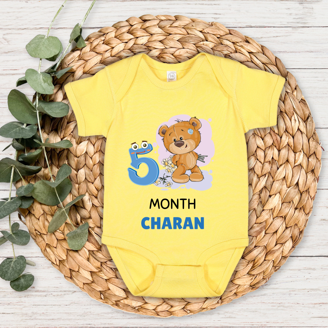 Teddy Five Month Milestone With Custom Baby Name - Romper