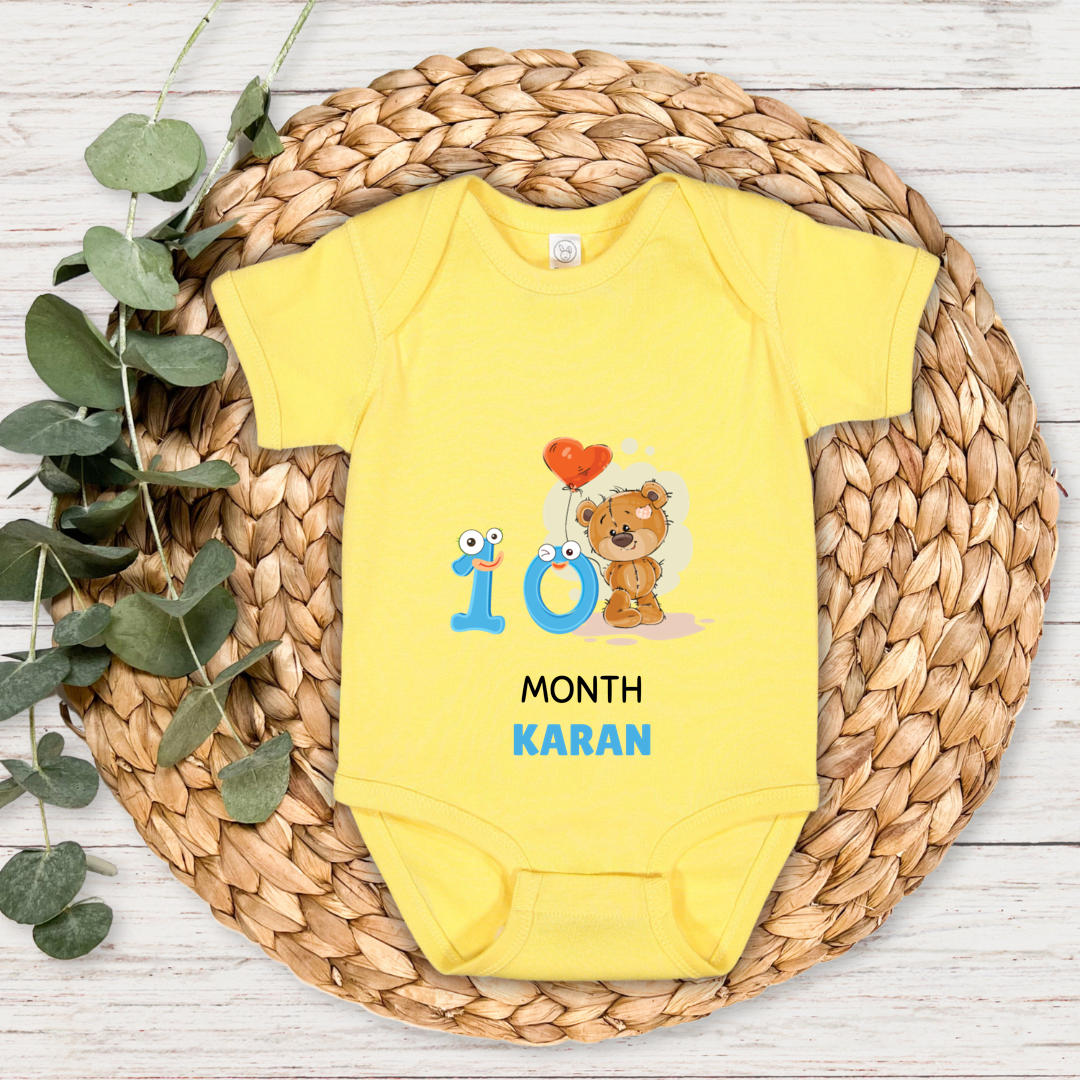 Teddy Ten Month Milestone With Custom Baby Name - Romper