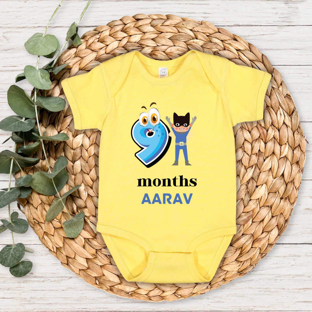 Superhero Nine Month Milestone With Custom Baby Name - Romper
