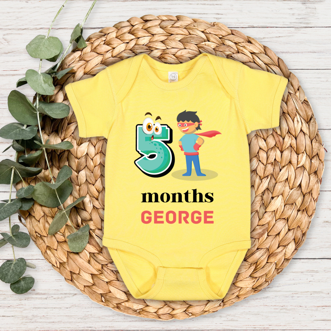 Superhero Five Month Milestone With Custom Baby Name - Romper