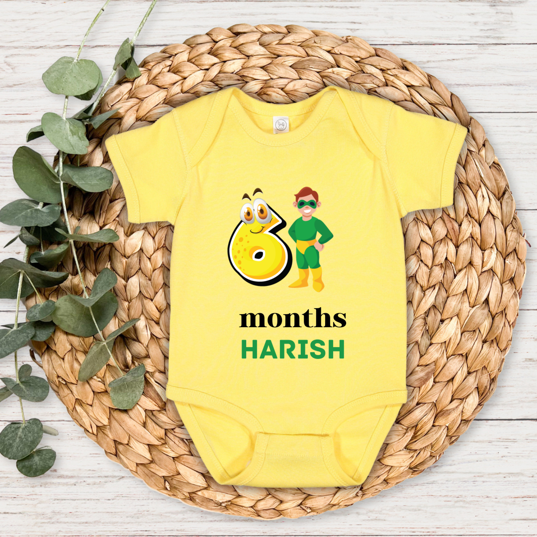 Superhero Six Month Milestone With Custom Baby Name - Romper