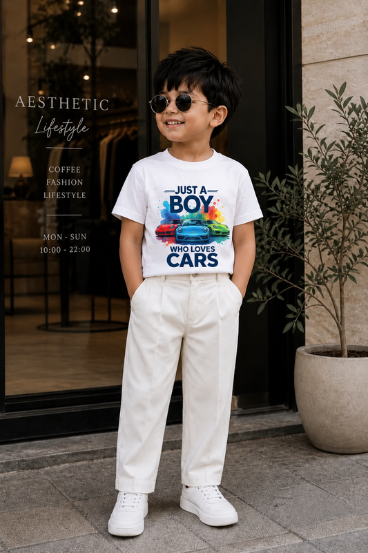 Just A Boy Who Loves Cars - Kids Tshirt