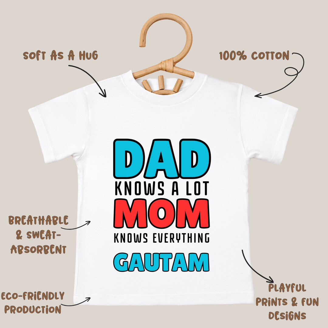 Dad Knows A Lot Mom Knows Everything - Personalised Kids Tshirt
