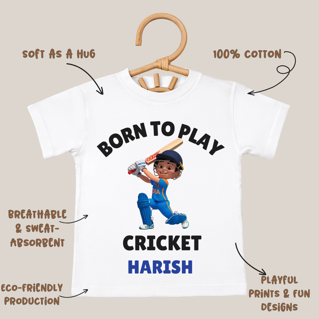 Born To Play Cricket - Custom Kids Tshirt