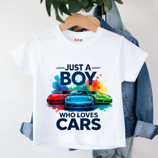Just A Boy Who Loves Cars - Kids Tshirt