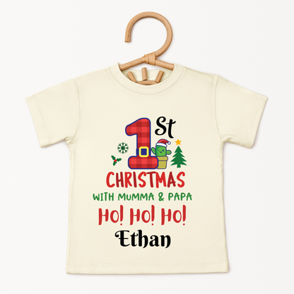 1st Christmas With Mama & Papa - Custom Kids Tee