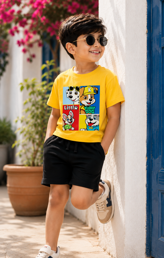 Yellow Tshirt + Black Shorts