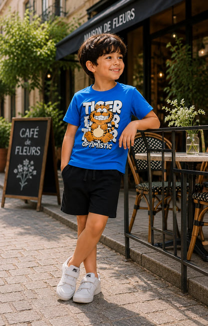 Blue Tshirt + Black Shorts
