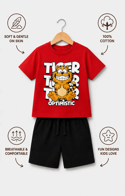 Red Tshirt + Black Shorts