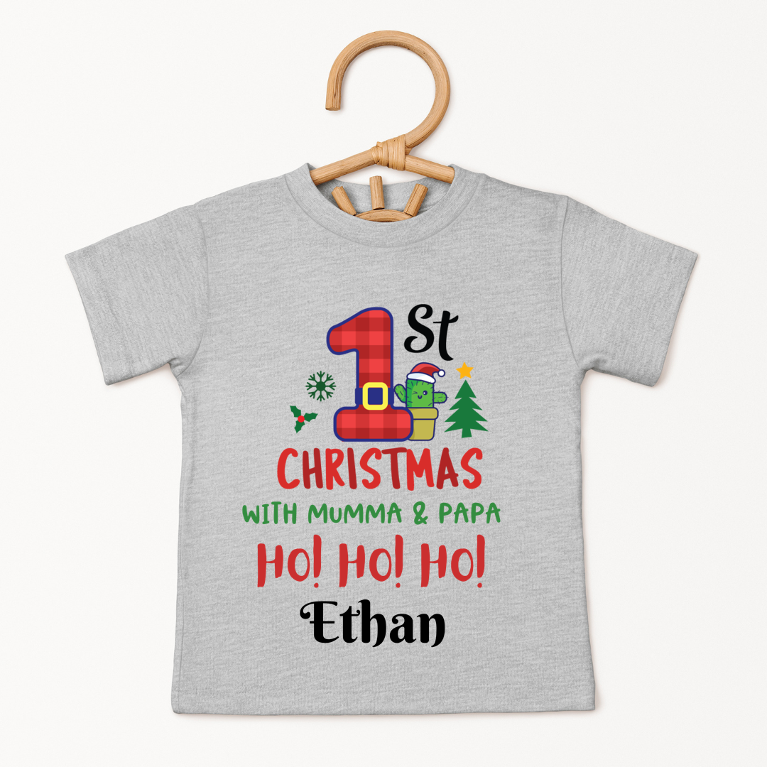 1st Christmas With Mama & Papa - Custom Kids Tee