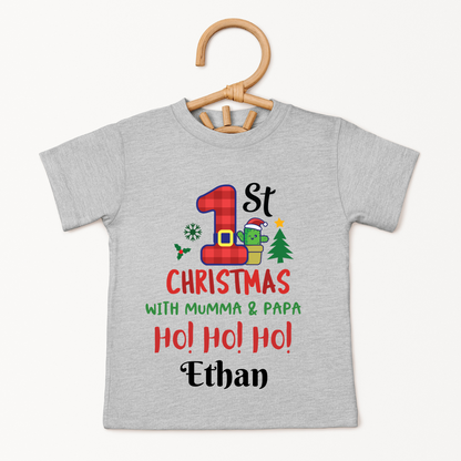 1st Christmas With Mama & Papa - Custom Kids Tee