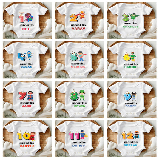 Superhero 12 Month Bday Set Romper With Custom Baby Name