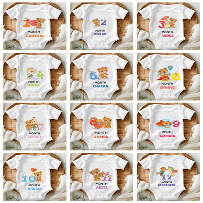 Teddy 12 Months Bday Romper With Custom Baby Name