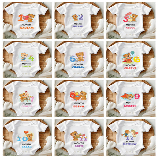 Teddy 12 Months Bday Romper With Custom Baby Name