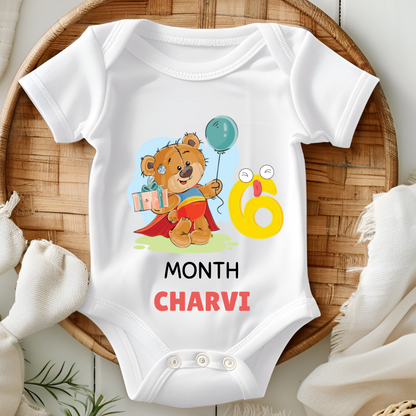 Teddy 12 Months Bday Romper With Custom Baby Name