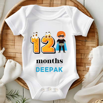 Superhero 12 Month Bday Set Romper With Custom Baby Name