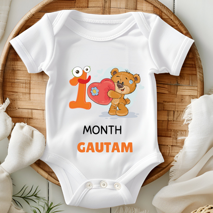 Teddy 12 Months Bday Romper With Custom Baby Name