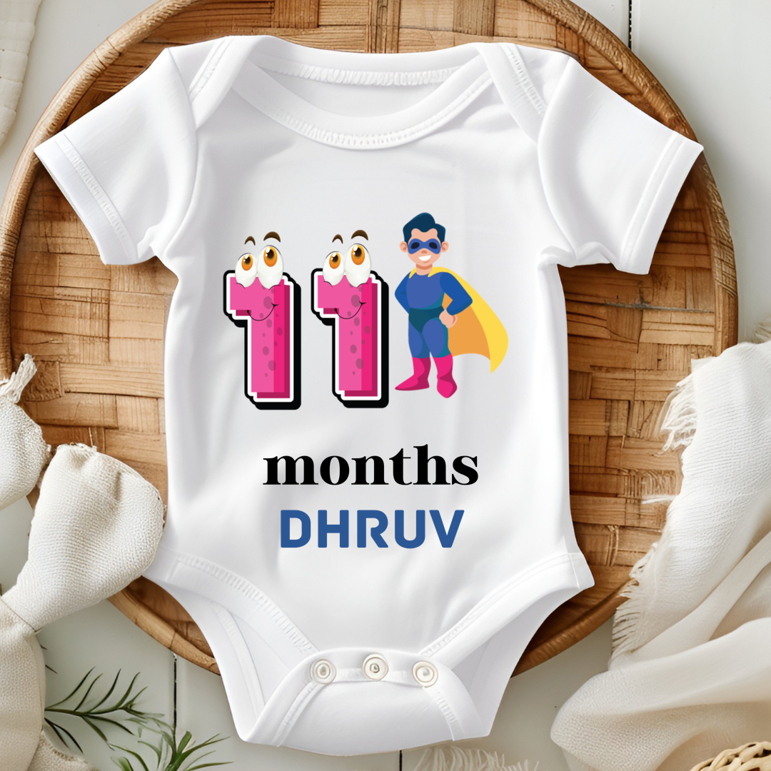 Superhero 12 Month Bday Set Romper With Custom Baby Name