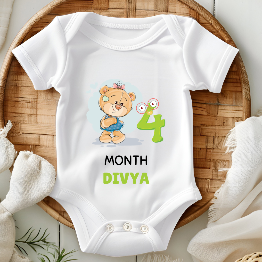 Teddy 12 Months Bday Romper With Custom Baby Name
