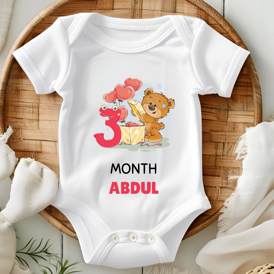 Teddy 12 Months Bday Romper With Custom Baby Name