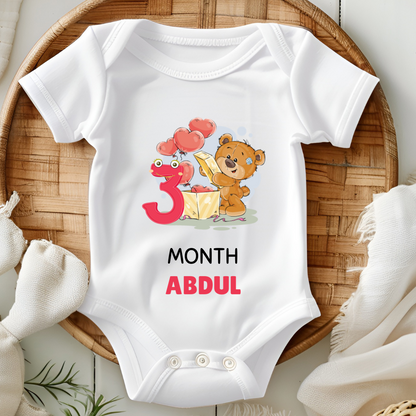 Teddy 12 Months Bday Romper With Custom Baby Name