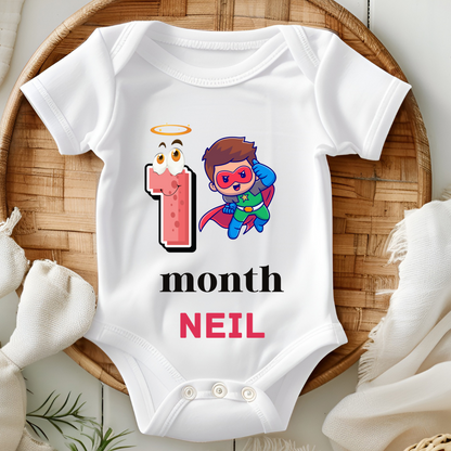Superhero 12 Month Bday Set Romper With Custom Baby Name