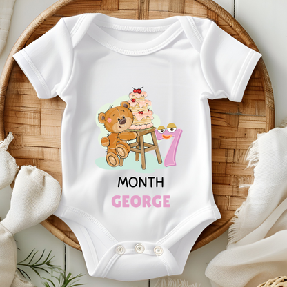 Teddy 12 Months Bday Romper With Custom Baby Name
