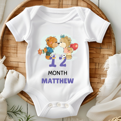 Teddy 12 Months Bday Romper With Custom Baby Name